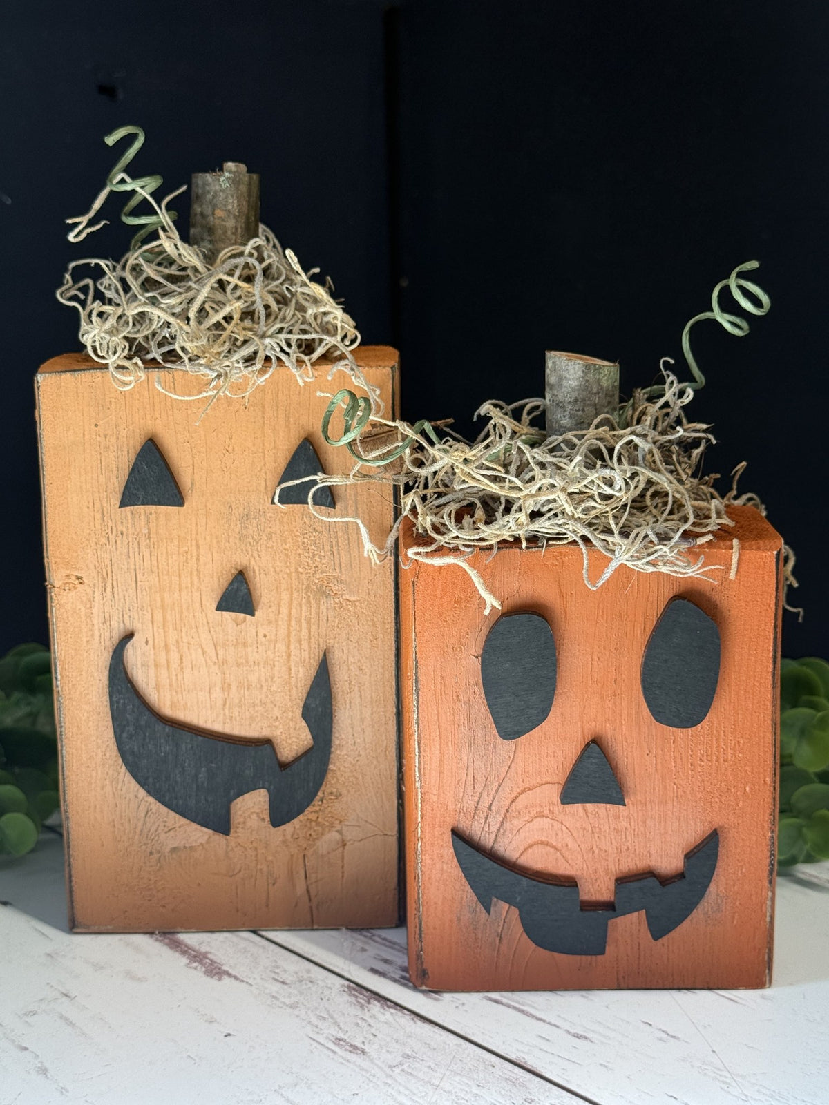 Fall Paint Party - Pumpkin Set, two painted wood block jack-o'-lanterns
